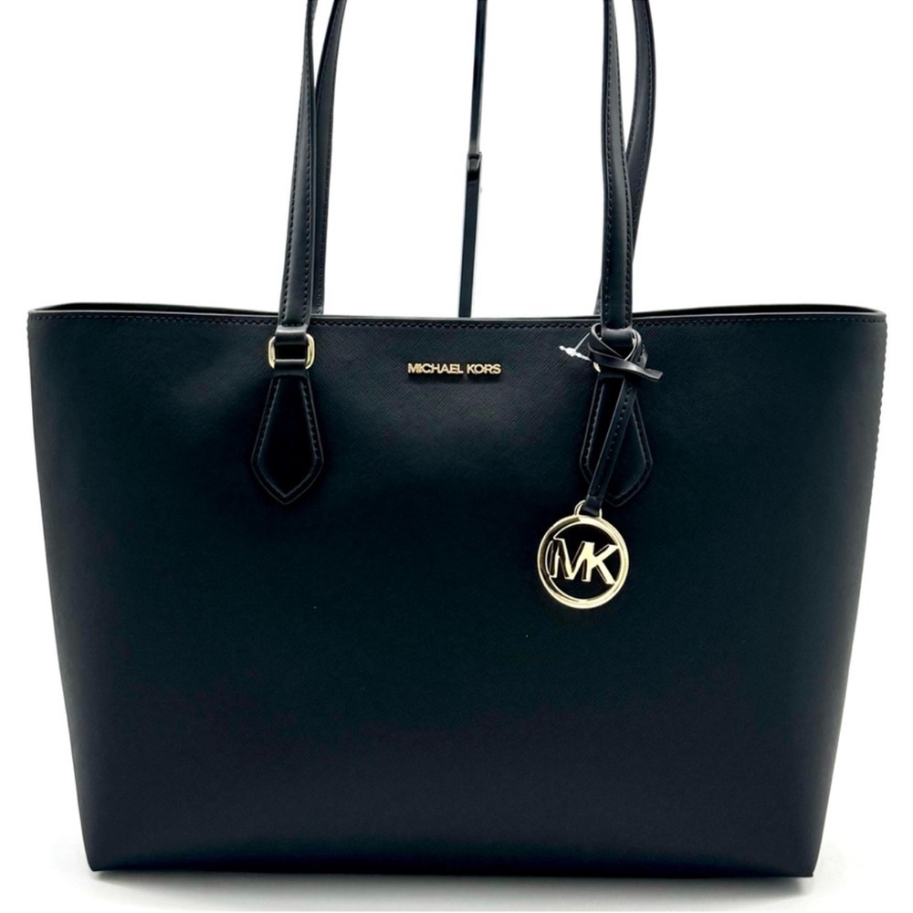 Michael Kors Black Leather Tote with Gold Accents